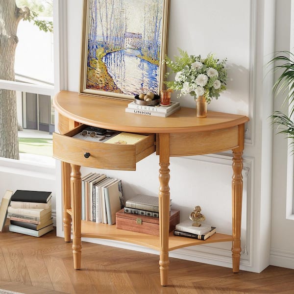 Noble House Cavrin Modern Rustic 39 in. Natural Finish Half-Moon MDF ...