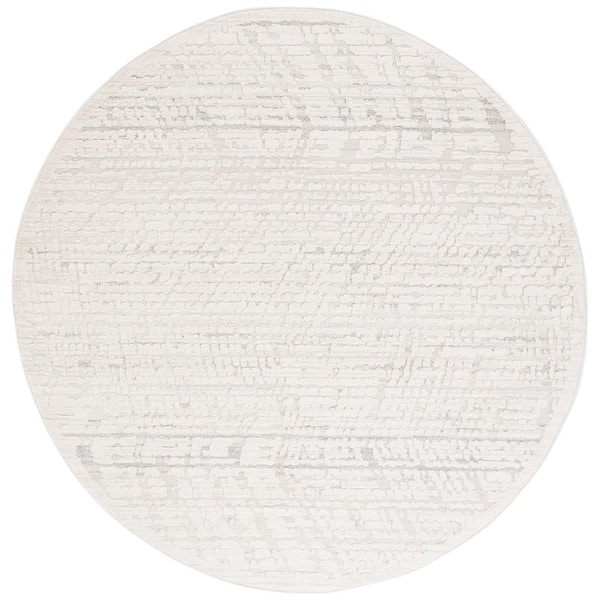 Elmhurst 7 ft. x 7 ft. Ivory/Gray High-Low Abstract Striped Round Area Rug