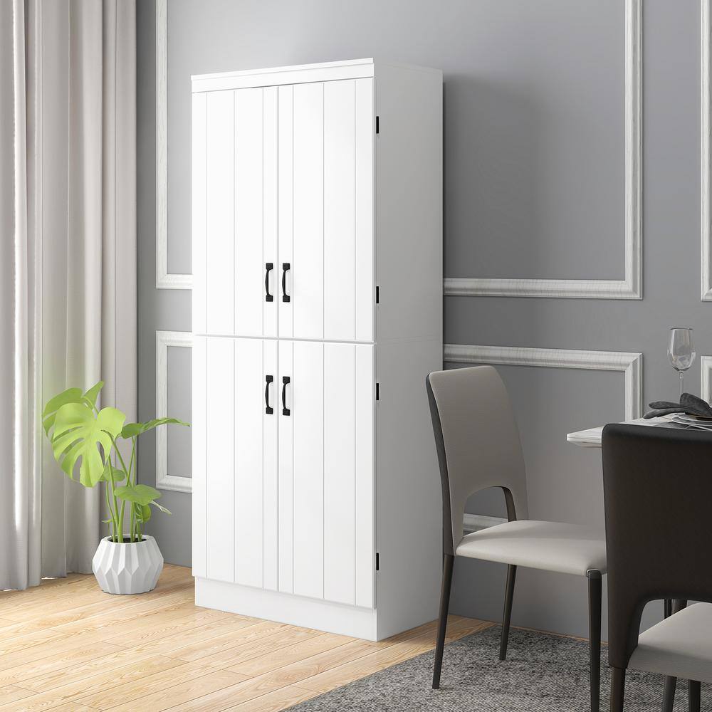 Tall White Freestanding Kitchen Pantry with Adjustable Shelves