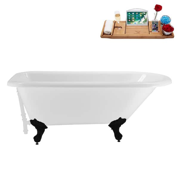Streamline 62 in. x 29 in. Acrylic Clawfoot Soaking Bathtub in Glossy White with Glossy White Drain, Matte Black Clawfeet
