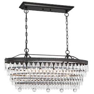 4-Light Oil Rubbed Bronze Glam Chandelier with Clear Glass Hanging Teardrop Crystals
