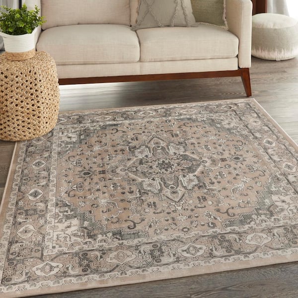 Concerto Beige Grey 5 ft. x 5 ft. Center medallion Traditional Square Area Rug