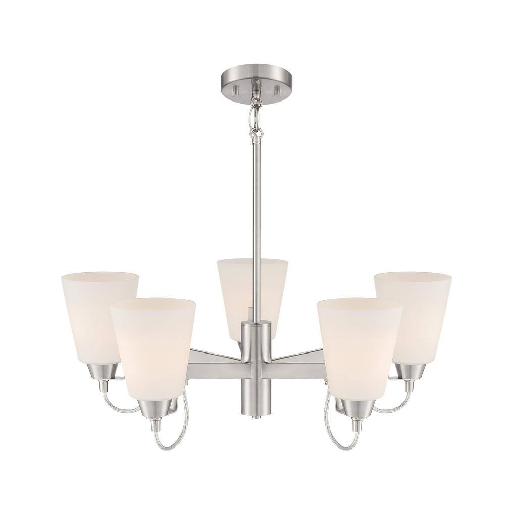 Elegant Mini 5-Light Chandelier in Brushed Nickel with Etched Opal Glass