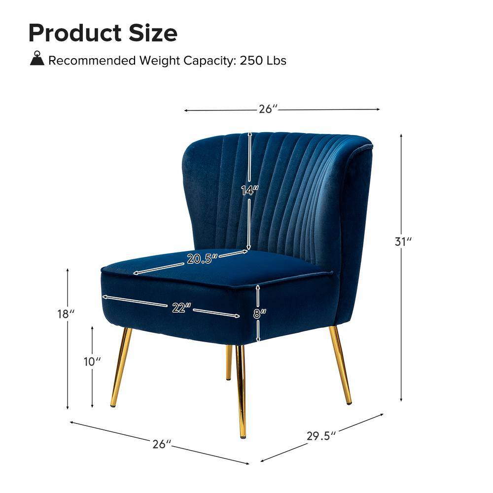 Victorian Navy Velvet Accent Chair with Curved Mahogany Legs