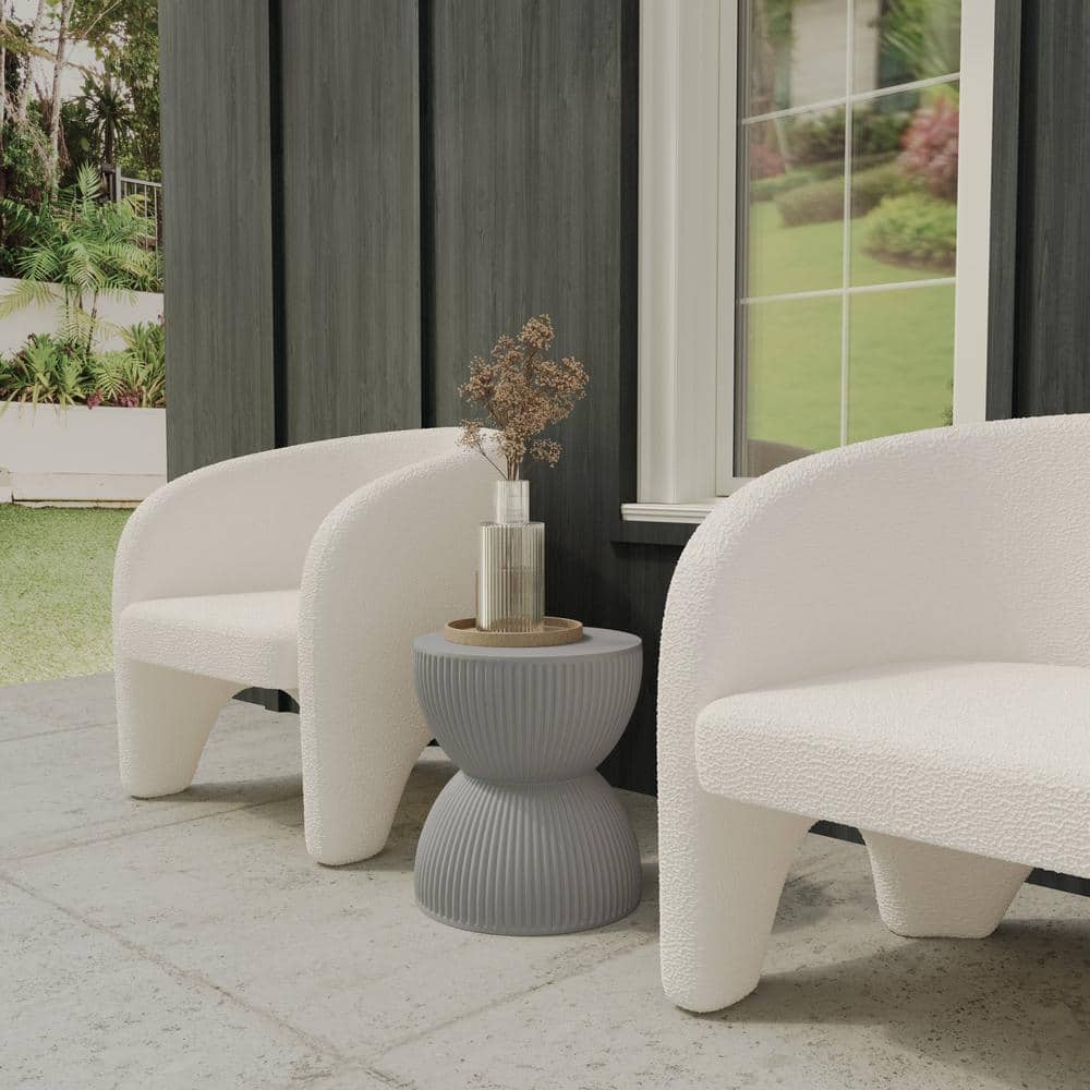 Spire 15 in. Wide Round Side Table End Table in Fiberstone Hourglass Design for Indoor and Outdoor Use in Grey