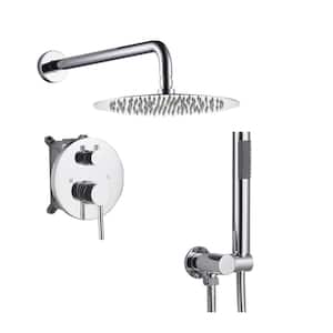 1-Spray 9.6 in. Round Temperature Control Hand Shower and Showerhead from Wall Combo Kit with Slide Bar in Chrome