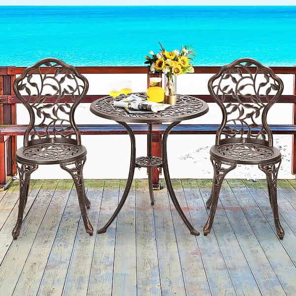 Boyel Living 3 Pieces Cast Aluminum Outdoor Bistro Set in Bronze