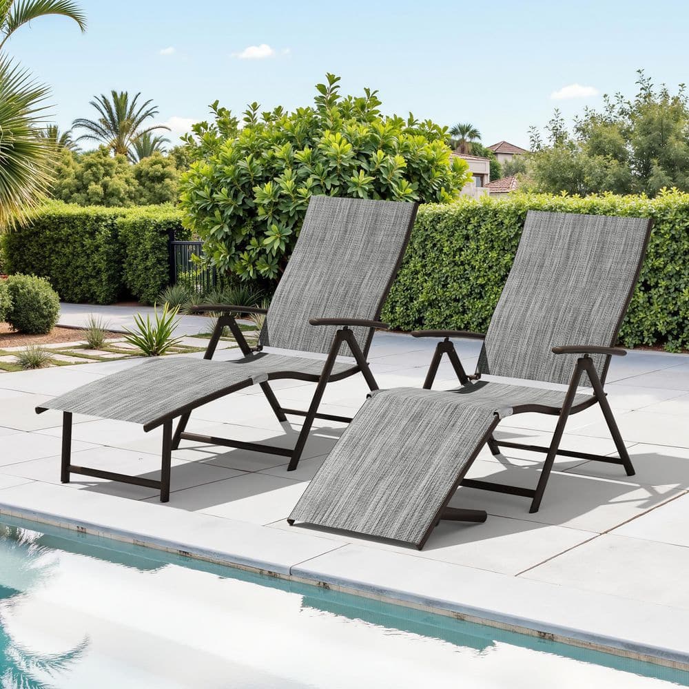 2-Piece Foldable Outdoor Chaise Lounge with Aluminum Frame and 8-Position Adjustable Backrest Metal Lounge Chair in Gray price history on PriceWatchPro