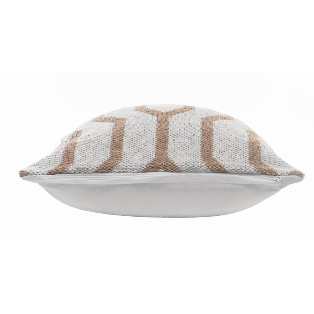 Hazelnut and White Geometric Square Throw Pillow