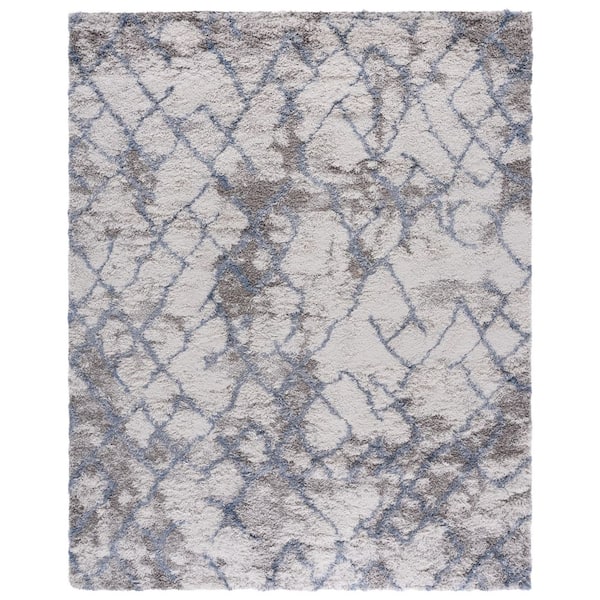 Horizon Shag 10 ft. x 14 ft. Ivory/Blue Abstract Diamond Area Rug