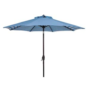 Athens 9 ft. Aluminum Market Auto Tilt Patio Umbrella in Blue/White