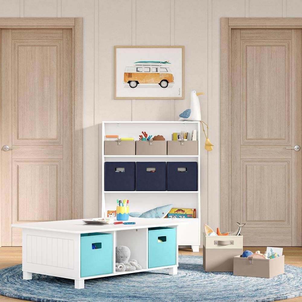 White Wooden Kids Activity Table with 6 Storage Cubbies