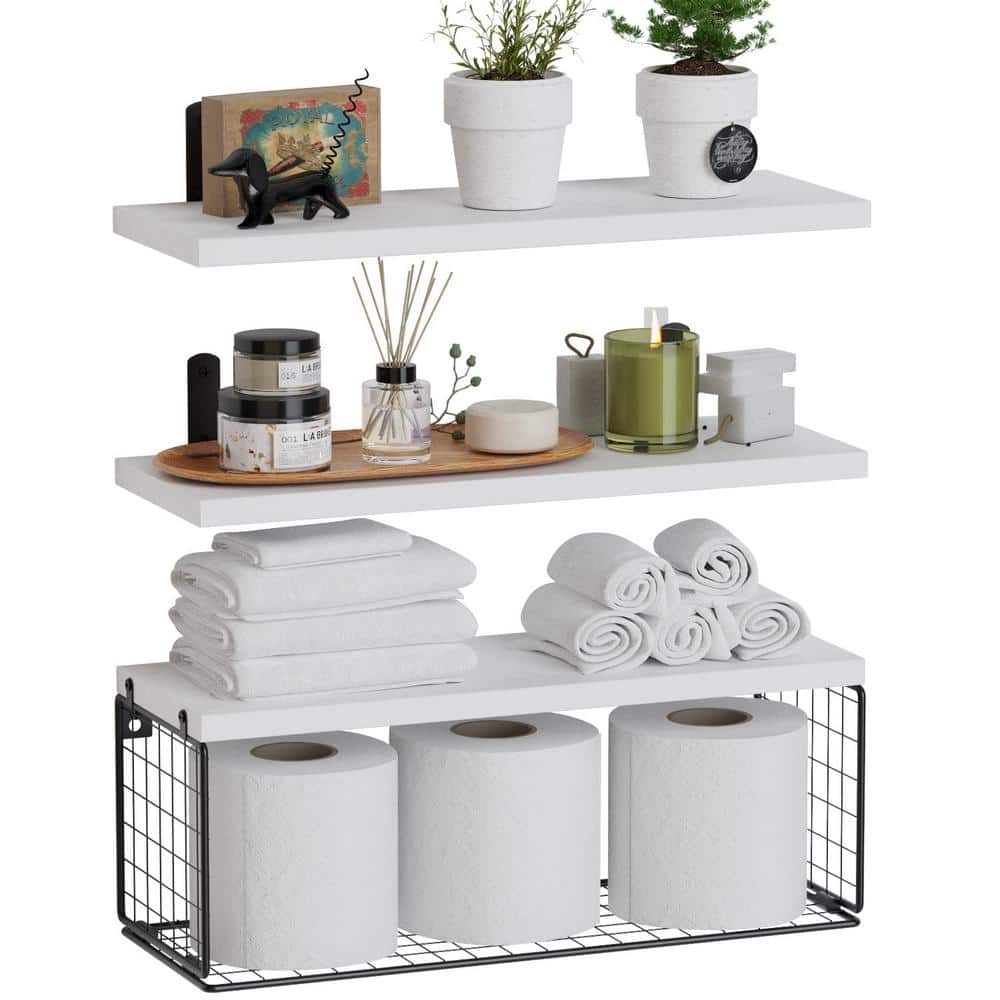 16.5 in. W x 6 in. D White Wood Floating Bathroom Shelves Wall Mounted with