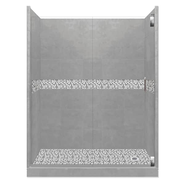 American Bath Factory Del Mar Grand Hinged 30 in. x 60 in. x 80 in. Left Drain Alcove Shower Kit in Wet Cement and Chrome Hardware