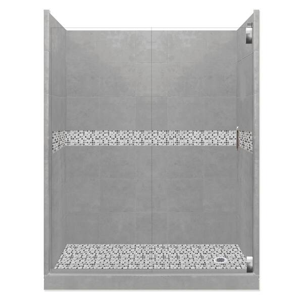 American Bath Factory Del Mar Grand Hinged 32 in. x 60 in. x 80 in. Left Drain Alcove Shower Kit in Wet Cement and Chrome Hardware