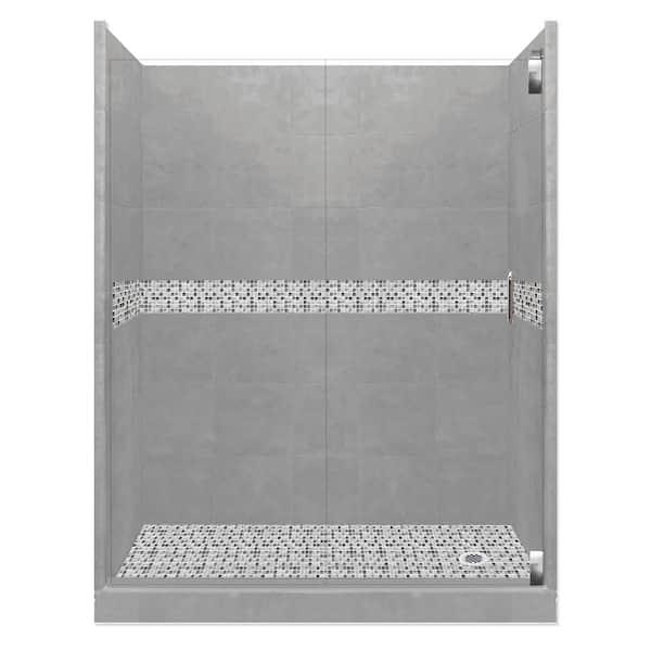 American Bath Factory Del Mar Grand Hinged 34 in. x 60 in. x 80 in. Left Drain Alcove Shower Kit in Wet Cement and Chrome Hardware