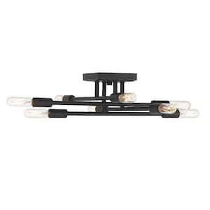 Lyrique 19.5 in. W x 4.75 in. H 8-Light Matte Black Contemporary Semi-Flush Mount Ceiling Light with Open Bulbs