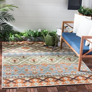 Veranda Green/Terracotta Doormat 2 ft. x 4 ft. Floral Indoor/Outdoor Patio Area Rug
