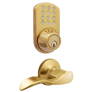 Polished Brass Keyless Entry Deadbolt and Lever Handle Door Lock with Electronic Digital Keypad