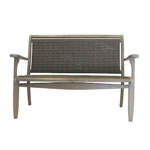 3-Person Grey Wood and Wicker Outdoor Bench