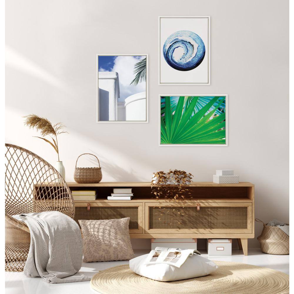 Tropical Palm Frond Green Canvas Wall Art with White Frame