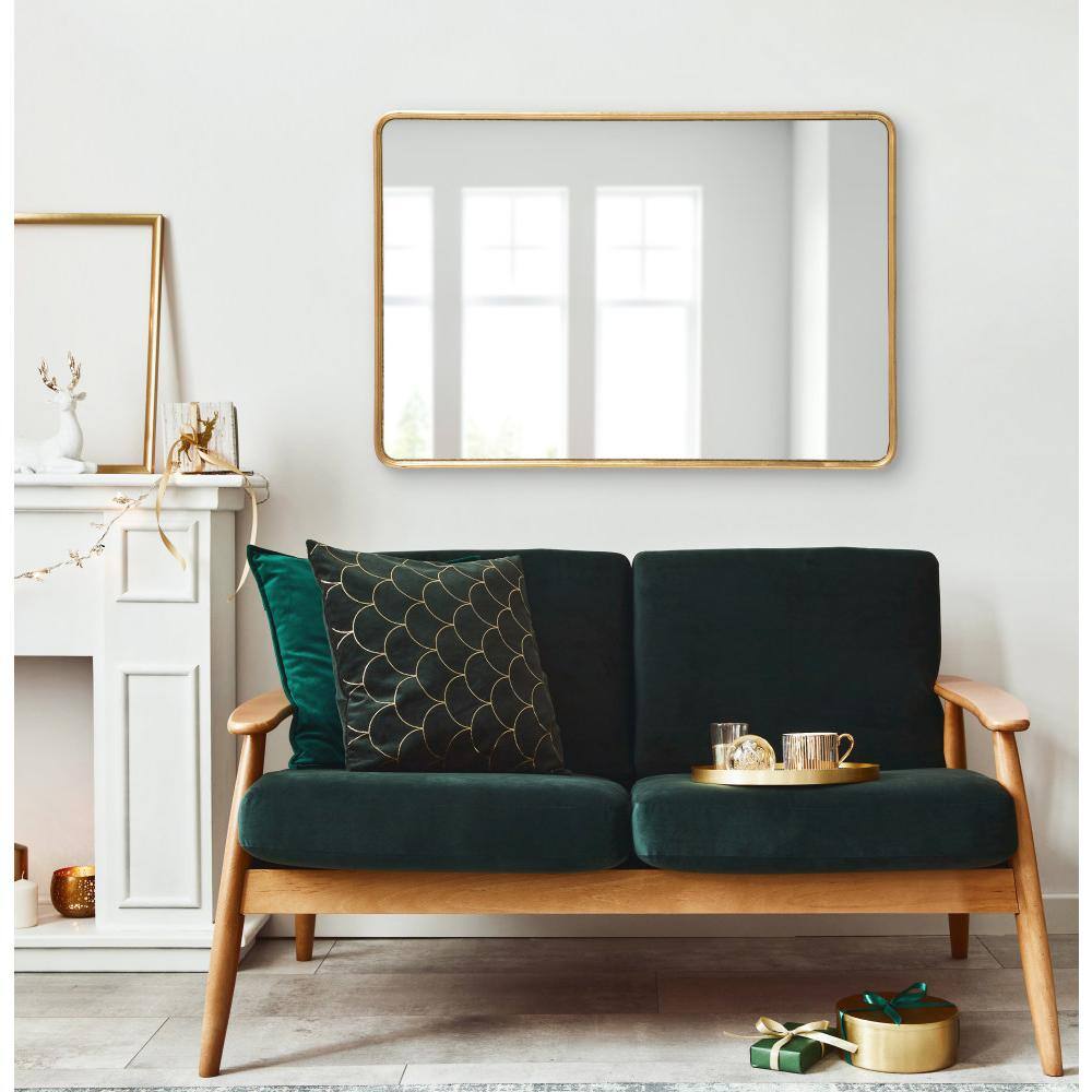 Gold Framed Rounded Rectangle Wall Mirror, 24x36
