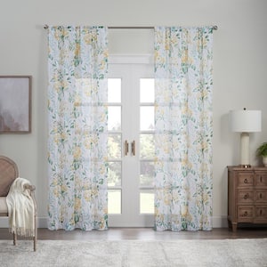 Blushing Bloom Multi Floral Pattern Polyester 50 in. W x 63 in. L Sheer Single Rod Pocket Curtain Panel