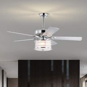 52 in. Indoor Chrome Modern Ceiling Fan with Remote Control, 5 Reversible Blades and AC motor, No Bulb