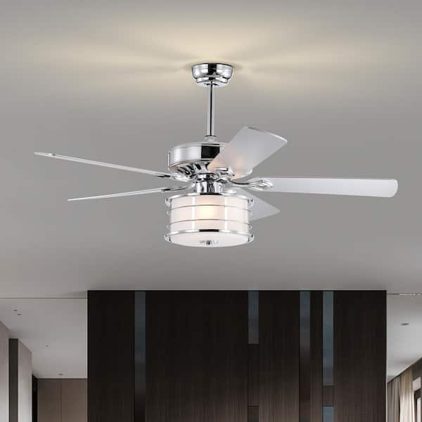 Sunpez 52 in. Indoor Chrome Modern Ceiling Fan with Remote Control, 5 ...