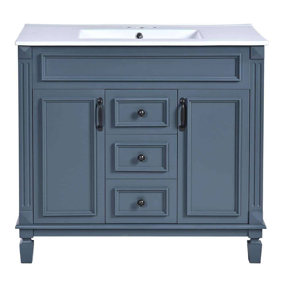 36 in. Freestanding Blue Bath Vanity with White Ceramic Top 2 Soft Closing Doors and 2 Drawers price history on PriceWatchPro