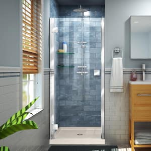 Lumen 42 in. x 72 in. Semi-Frameless Hinged Shower Door in Chrome Finish with 42 in. x 42 in. Base in Biscuit