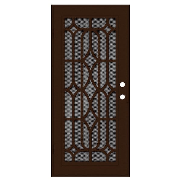 Unique Home Designs Essex 30 in. x 80 in. Right-Hand Outswing Copper Aluminum Security Door with Black Perforated Metal Screen