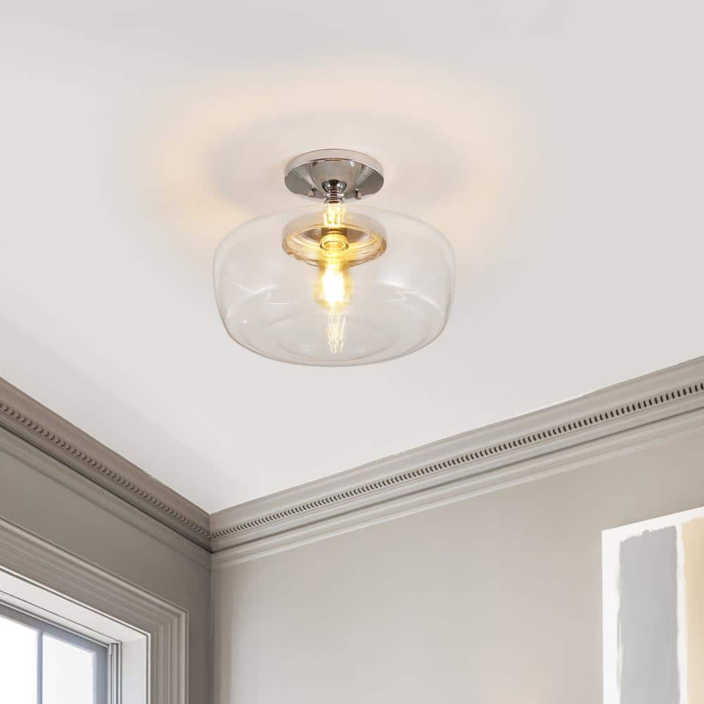 Marfa 14" Chrome and Glass Farmhouse Flush Mount Light