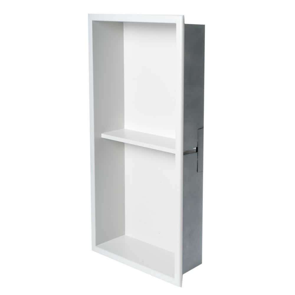 Matte White Stainless Steel Double Shelf Shower Niche
