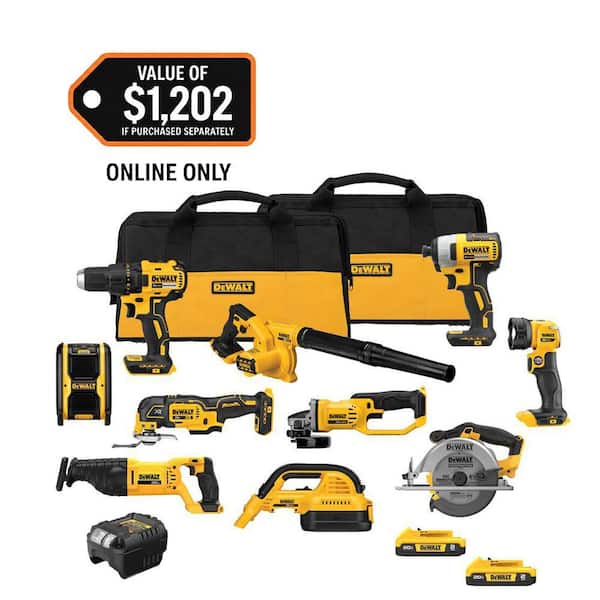 20-Volt Max Lithium-Ion 10-Tool Cordless Combo Kit with Two 2.0 Ah Batteries, Charger and 2 Bags