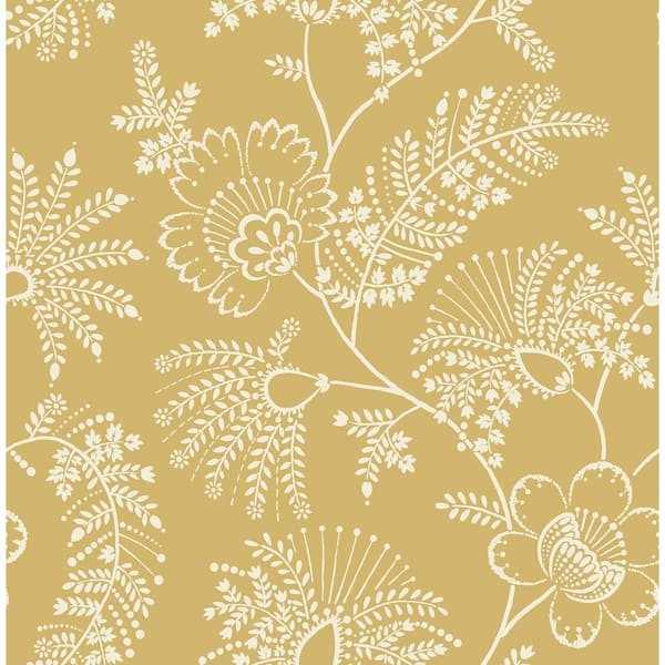 A-Street Prints Maeve Yellow Mustard Jacobean Trail Matte Non Woven Wallpaper Sample