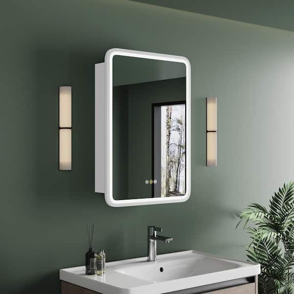 HBEZON Thalia 20 in. W x 28 in. H Rectangular Iron Recessed Medicine Cabinet with Mirror and Light, Anti-fog, White