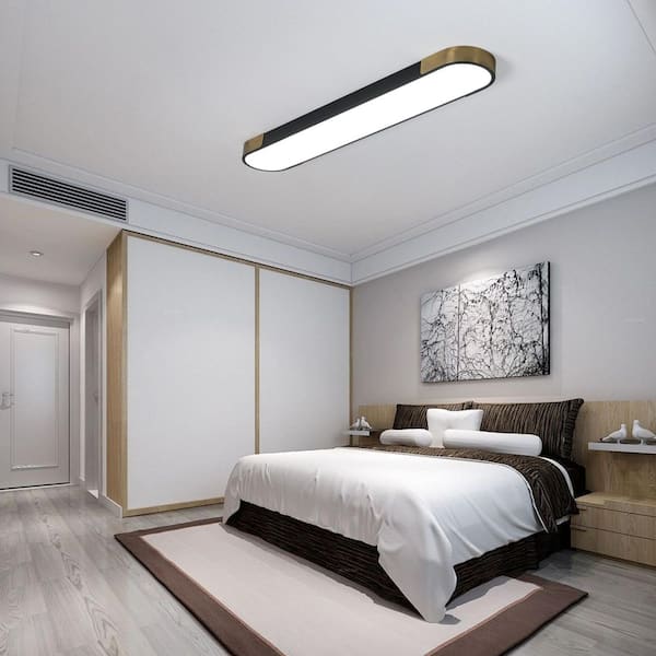 Genoci 47.24 in. 48-Watt Black and Gold Dimmable Rectangle