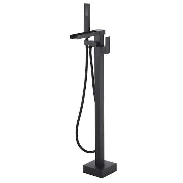 WOWOW Single-Handle Freestanding Tub Faucet with Hand Shower in Matte Black