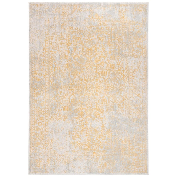 Evoke Ivory/Gold 7 ft. x 9 ft. Distressed Border Medallion Area Rug