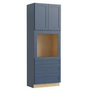 Newport Blue Painted Plywood Shaker Assembled Double Oven Kitchen Cabinet Soft Close 33 in W x 24 in D x 90 in H