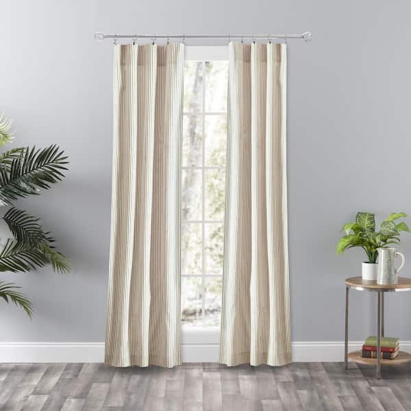 Ellis Curtain Tan Striped Rod Pocket Room Darkening Curtain - 56 in. W x 84 in. L (Set of 2)