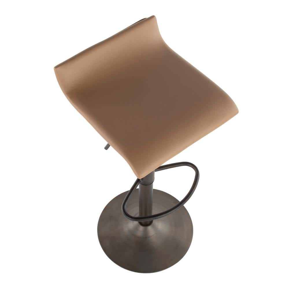 Set of 2 Brown Faux Leather Adjustable Swivel Barstools with Steel Base