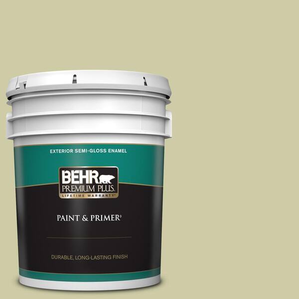 BEHR PREMIUM PLUS 5 gal. #ICC-58 Crisp Celery Semi-Gloss Enamel Exterior Paint & Primer