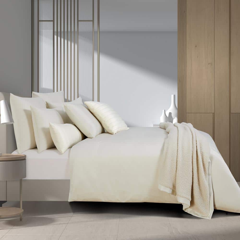 Valletta 3-Piece Cream Polyester Full/Queen King Duvet Cover Set