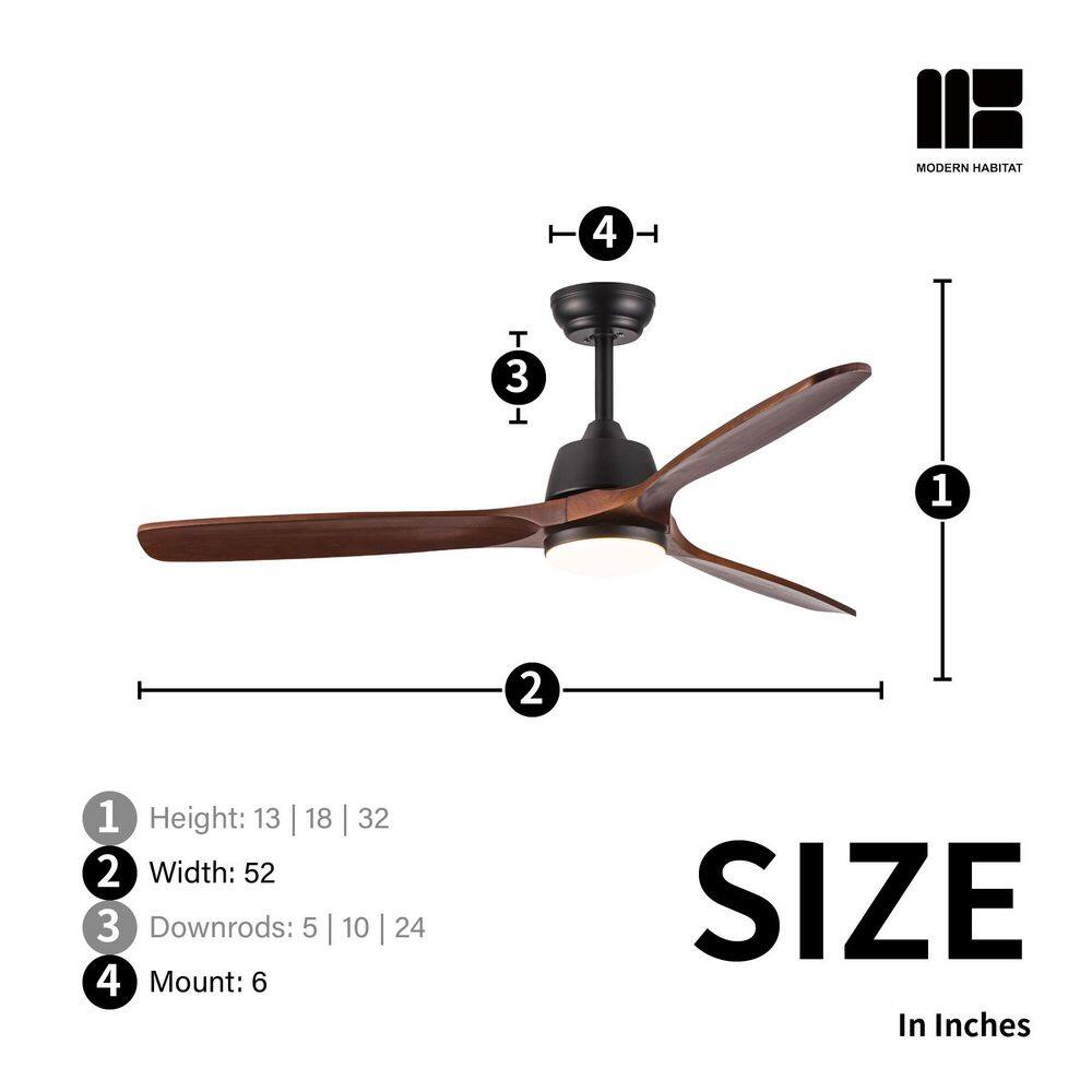 AuraVista 52-Inch Black and Medium Red Oak Ceiling Fan with LED Light and Remote