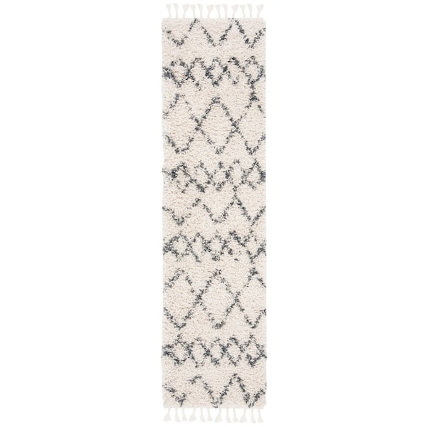 Pro Lux Shag 3 x 6 Cream/Blue Tribal Runner Rug