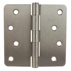 4 in. Satin Nickel Steel Door Hinge 1/4 in. Corner Radius with Screws (12-Pack)