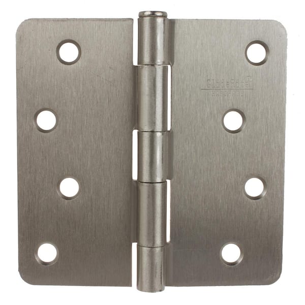 GlideRite 4 in. Satin Nickel Steel Door Hinge 1/4 in. Corner Radius with Screws (12-Pack)
