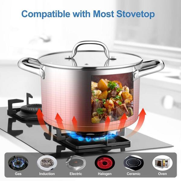 5 qt. Stainless Steel Stock Pot with Lid, Tri-ply Bottom for Even